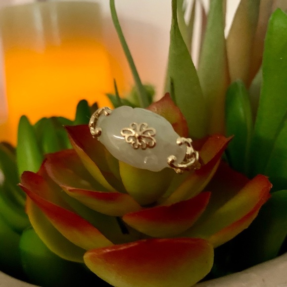 SOLD ~ Nephrite Jade East West Ring, 14k Gold - Picture 2 of 11